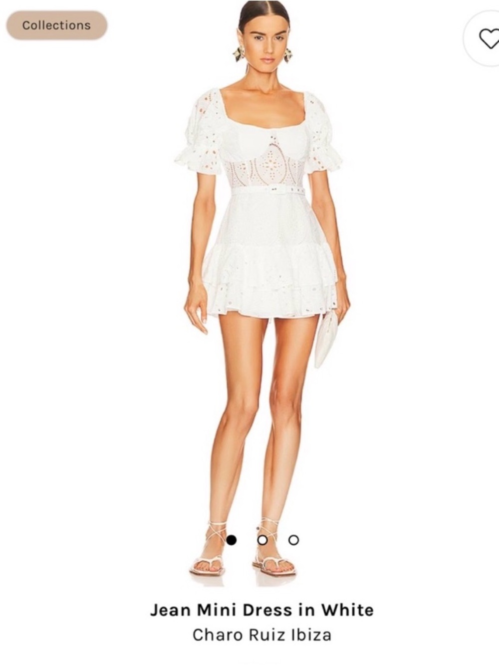 Charo Ruiz White Eyelet Puff-Sleeve Mini Dress size XS - missing the belt